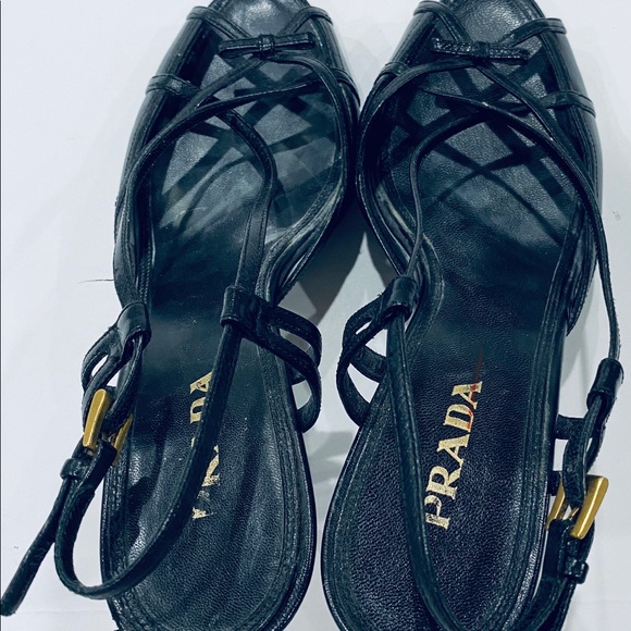 PRADA sz 39 Black Leather Strappy Slingback Heels - Picture 5 of 7